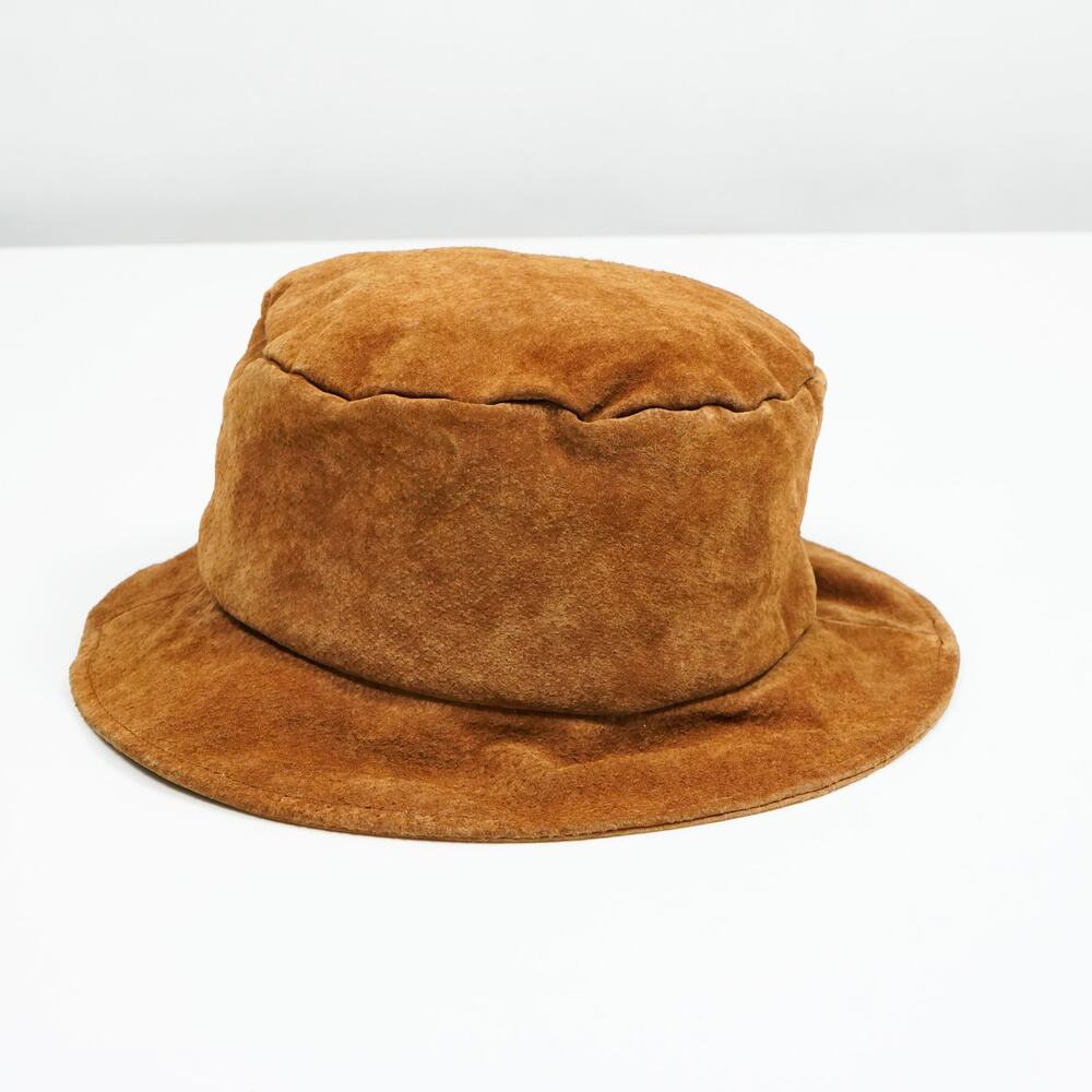Vintage Brown Suede Bucket Hat Unisex 21 3/4" Leather Retro
